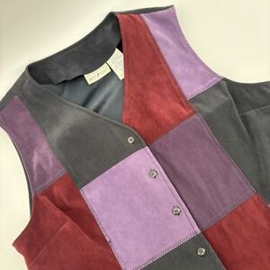 White‎ Stag Womens L Patchwork Suede Vest Burgundy Purple Colorblock Retro 90